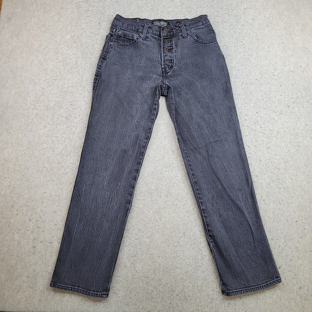 Lucky Brand Jeans Authentic Straight Crop Black Faded‎ Button Fly Denim 2/26